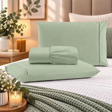 Jogo de Cama Lençol Casal Pluma Percal 180 Fios 3 Peças 100% Algodão - Verde Claro — Casa Show Enxovais