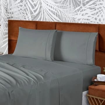 Jogo de Cama Lençol Casal Conforto Percal 300 Fios 4 Peças - Cinza - 100% Poliéster — Casa Show Enxovais