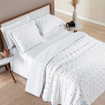 Cobre Leito Colcha Queen Pompom 3 Peças Branco - 100% Poliéster — Casa Show Enxovais